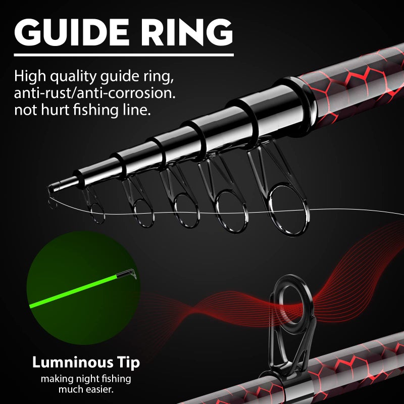QudraKast Fishing Rod and Reel Combos, Unique Design with X-Warping Painting, Carbon Fiber Telescopic Fishing Rod with Reel Combo Kit with Tackle Box, Best Gift for Fishing Beginner and Angler (240 Rod) - Image 4